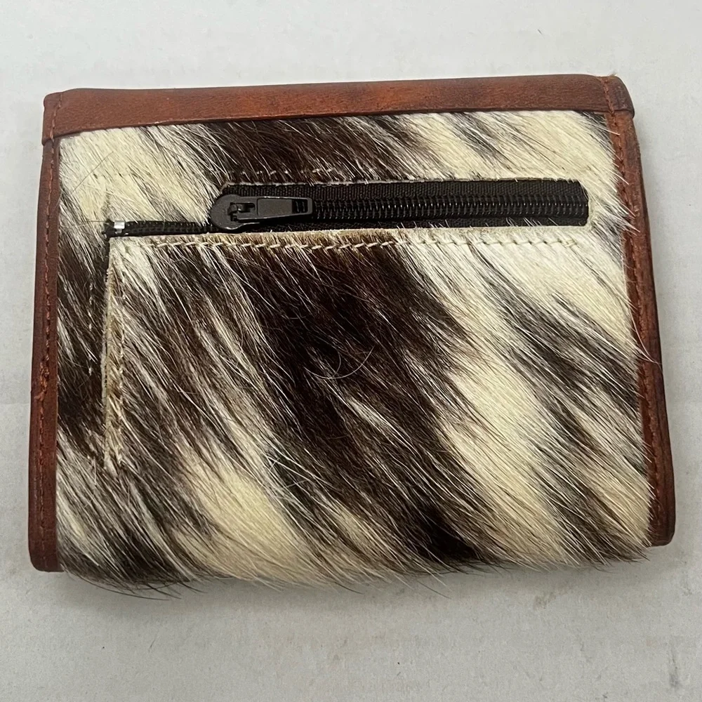 NEW Vintage Argentine Handmade Cowhide Tri-Fold Leather Wallet‎ Brown Ivory